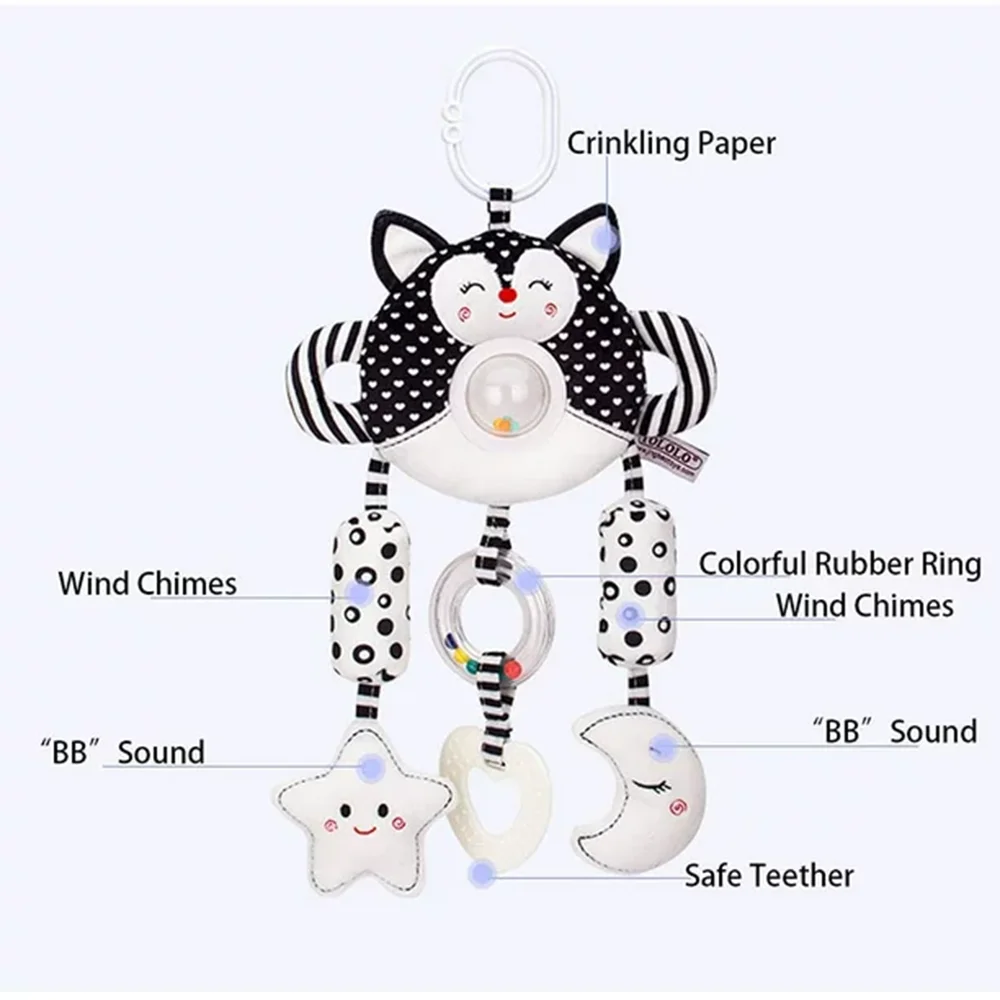 High Contrast Black and White Soft Plush Baby Rattle Toys B753435