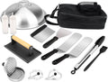 Griddle Tool Set Flat Top Grill Accessories Kit with 304 Melting Dome Lid, Spatulas, Scraper, Egg Rings, Burger Press Carrying Bag & Squirt Bottles Y346