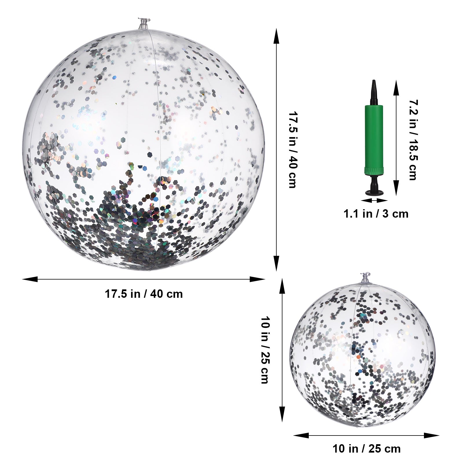 2 Pcs Glitter Confetti Inflatable Beach Balls with Air Pump S504510