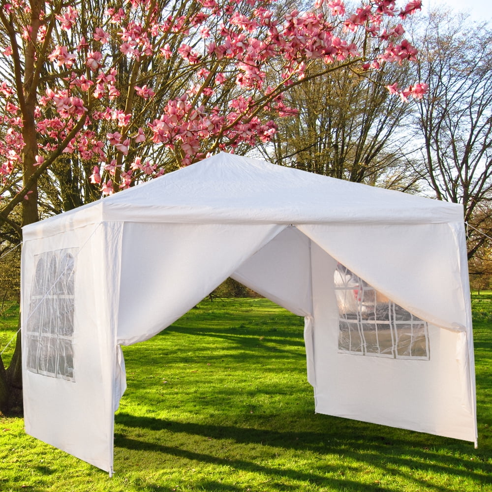 White 10x10ft Pop Up Canopy Tent with 4 Removable Side Walls Y89199