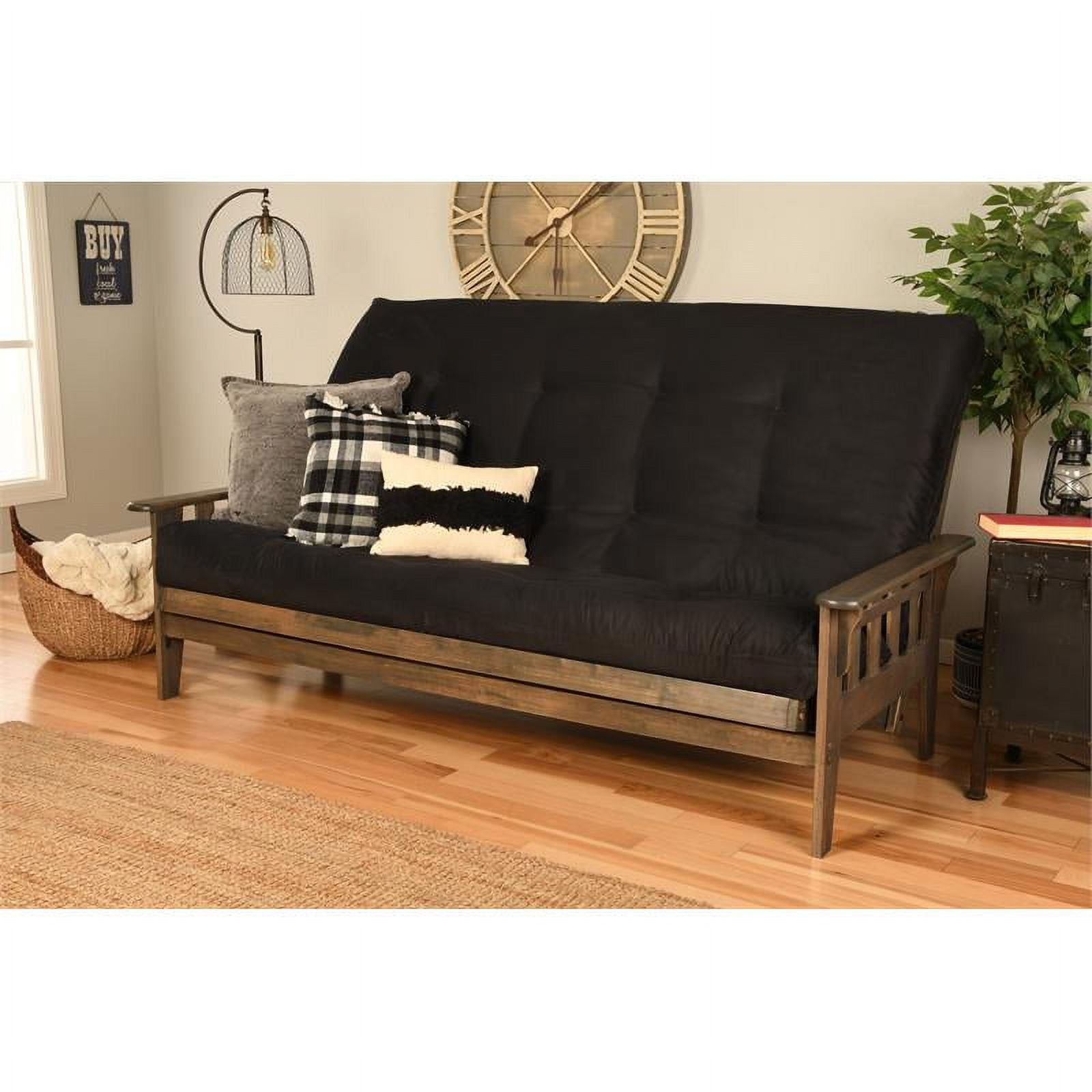 Queen Futon with Fabric Mattress in Black and Rustic Walnut U465576