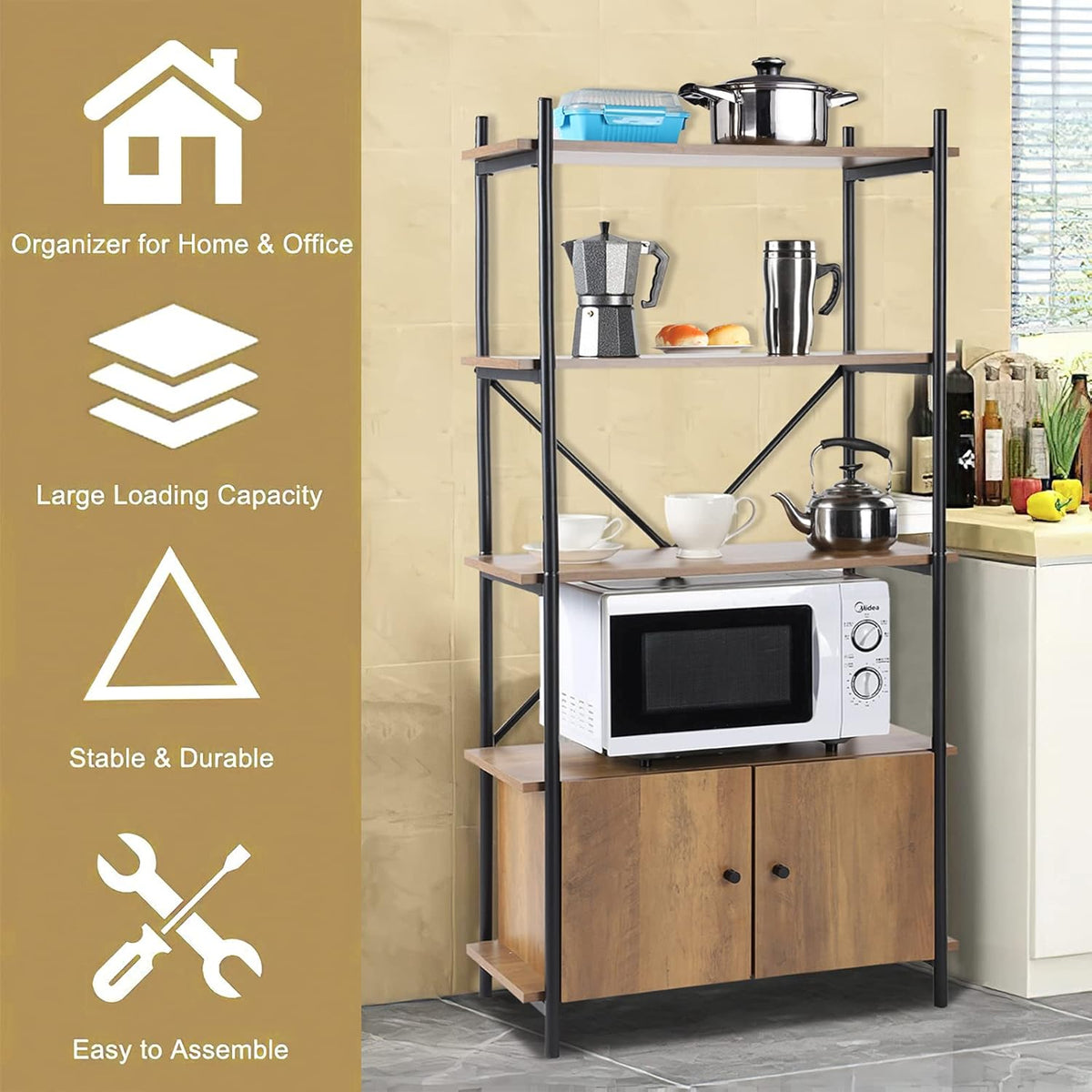 4-Tier Kitchen Storage Shelf with Cabinet X5030