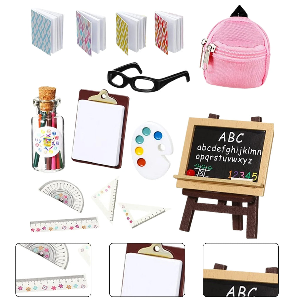 Plastic Dollhouse Mini Simulation School Bag Combination Kit Q932