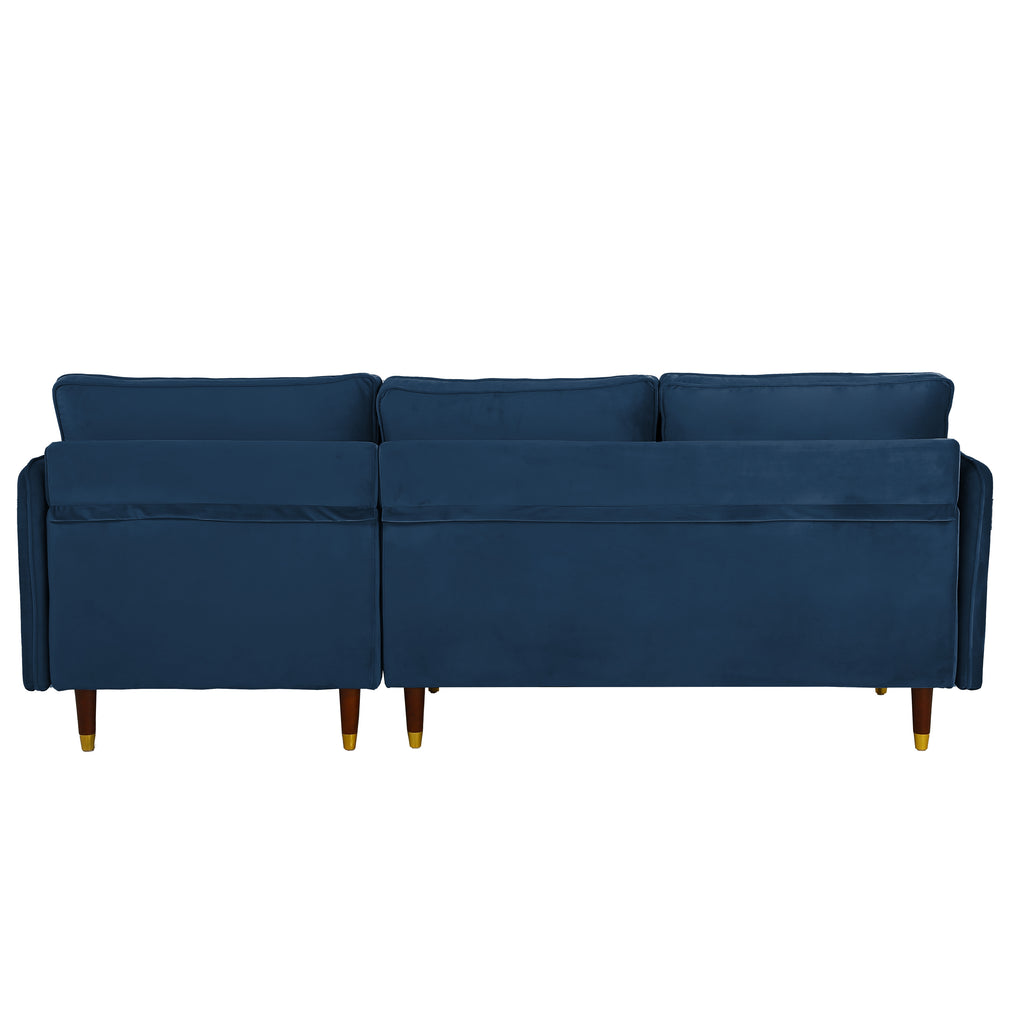 Blue Velvet L-Shaped Convertible Sectional Sofa L57560