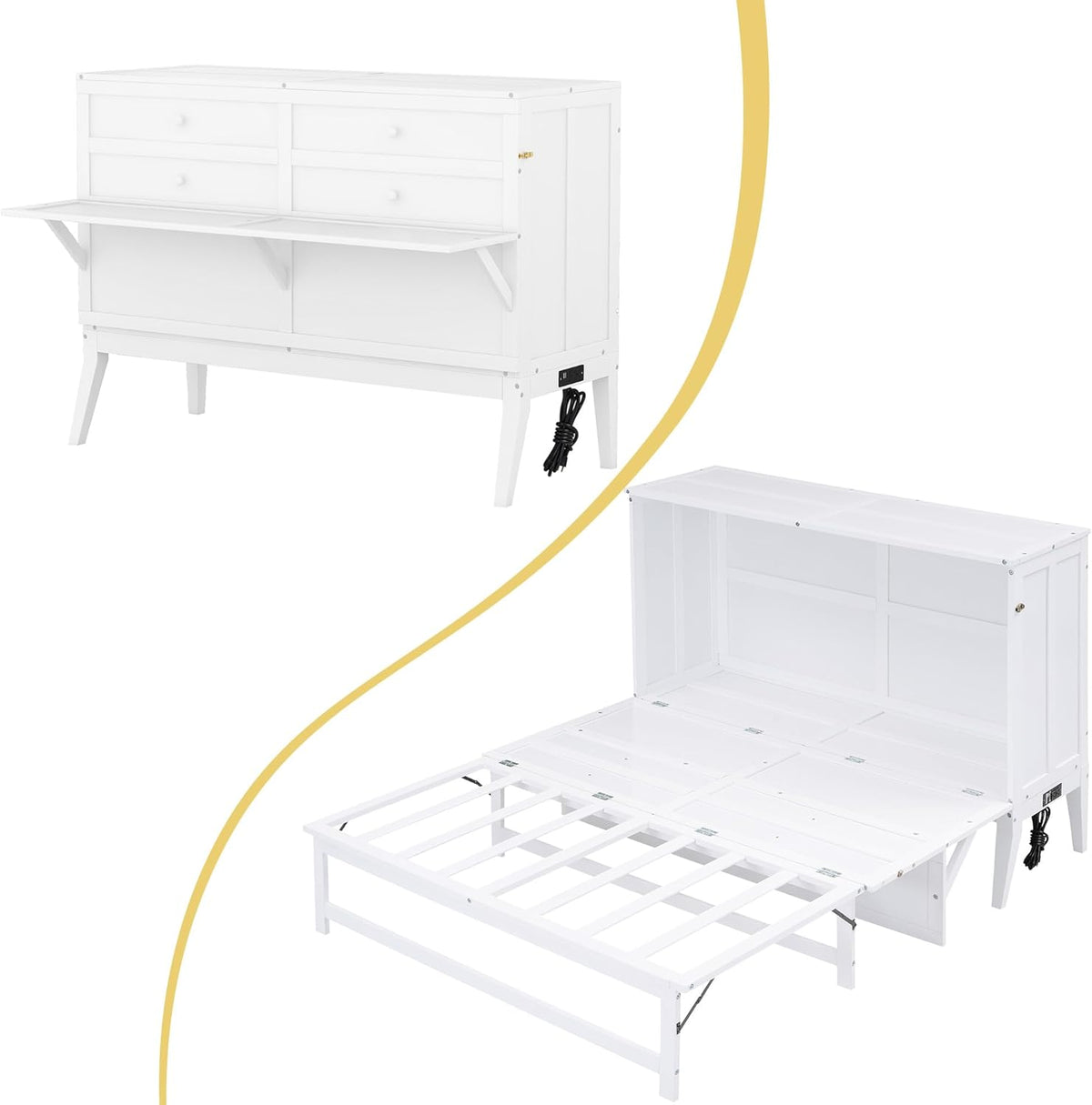 White Queen Murphy Bed Chest with Charging Station J31455