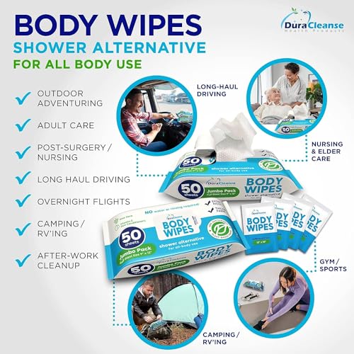100 XL Shower Wipes + 8 Travel Bath Wipes, 9" x 12" Extra Thick Disposable Washcloths K939