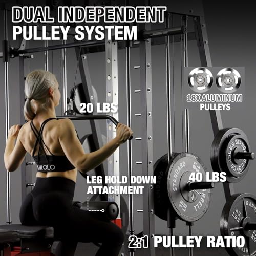 Red Smith Machine with Squat Rack and Cable Crossover B1377