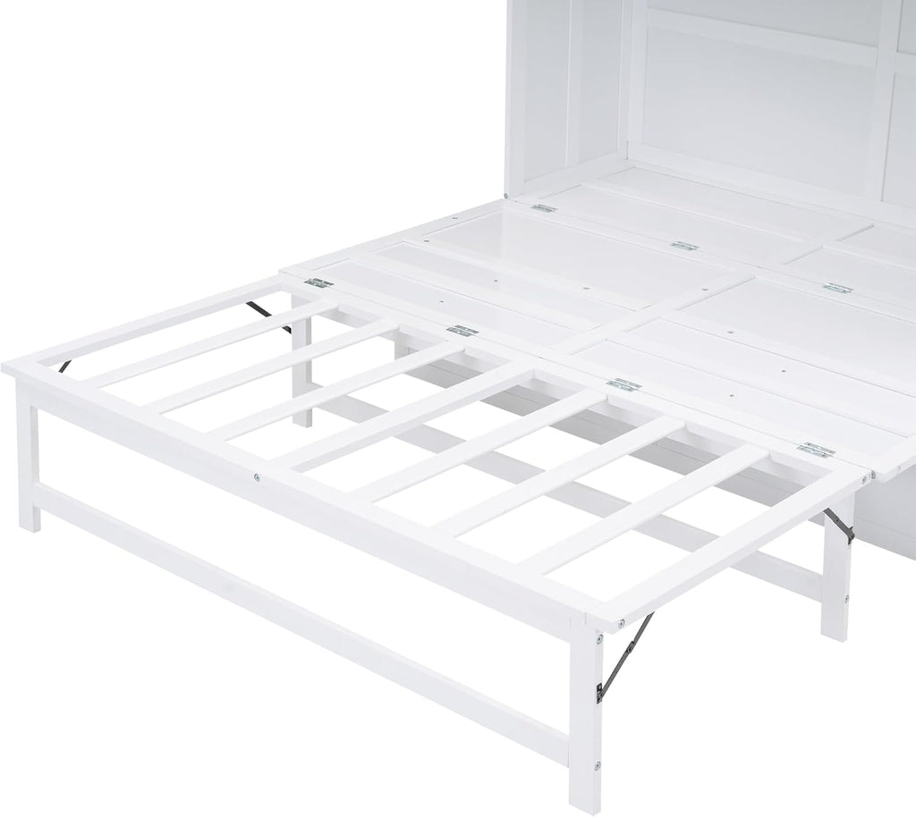 White Queen Murphy Bed Chest with Charging Station J31455