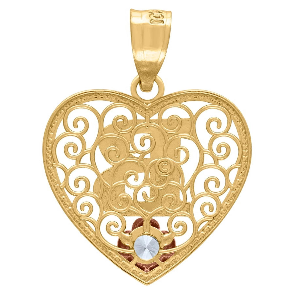 Tri color Gold Love Heart Letter B Charm Pendant Necklace J3072