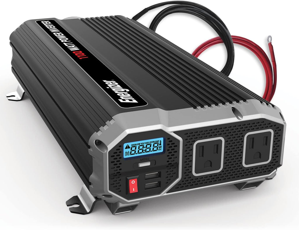 1100 Watts Power Inverter, 12V to 110 Volts, Two AC Outlets, Two USB Ports, Pack of 2 L7940