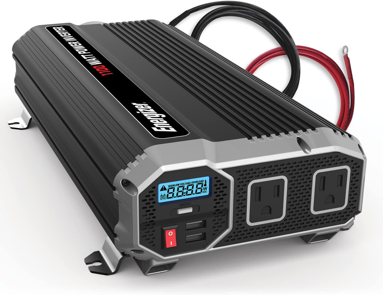 1100 Watts Power Inverter, 12V to 110 Volts, Two AC Outlets, Two USB Ports, Pack of 2 L7940