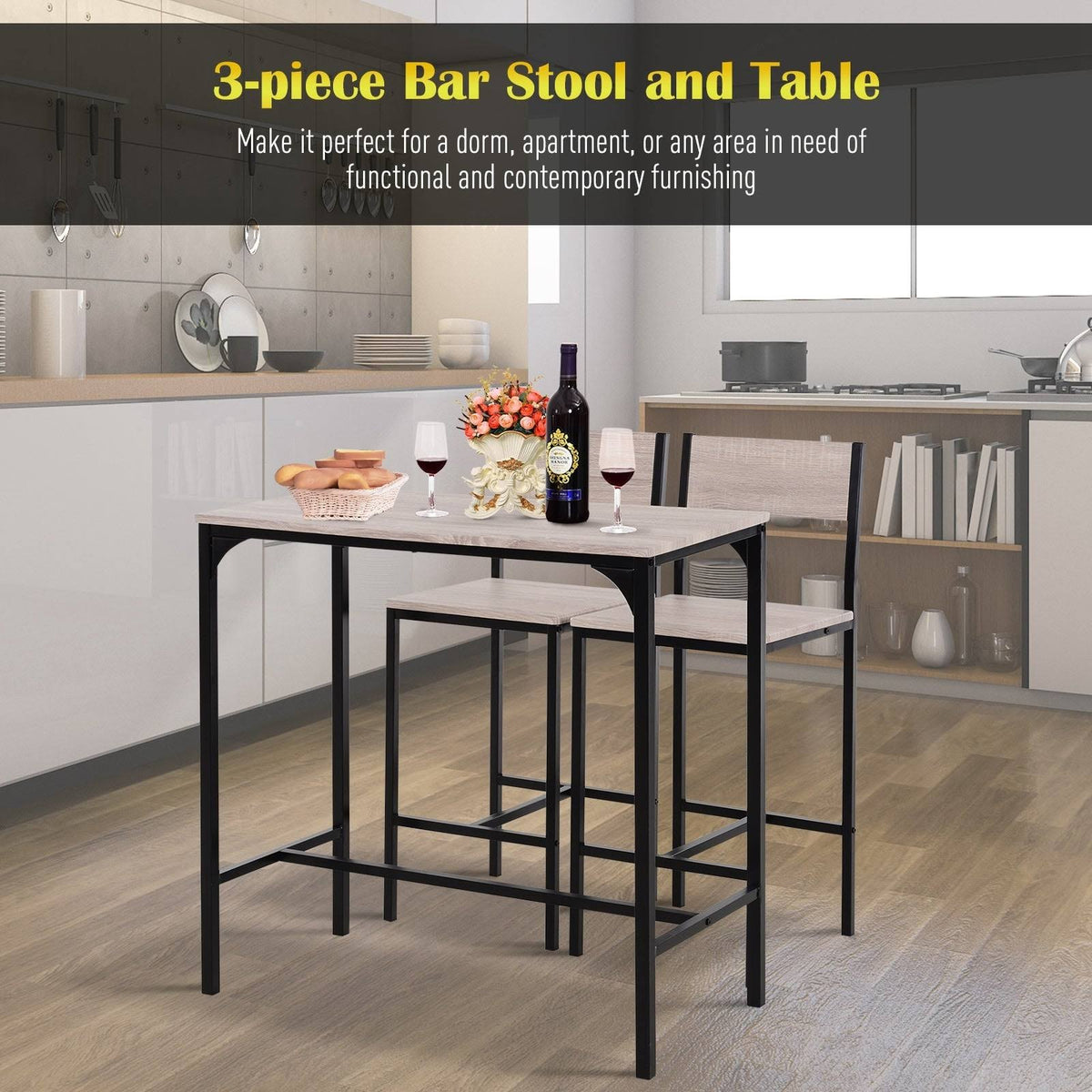 Industrial Counter Height 3-Piece Dining Set - Black - Rectangular F9420