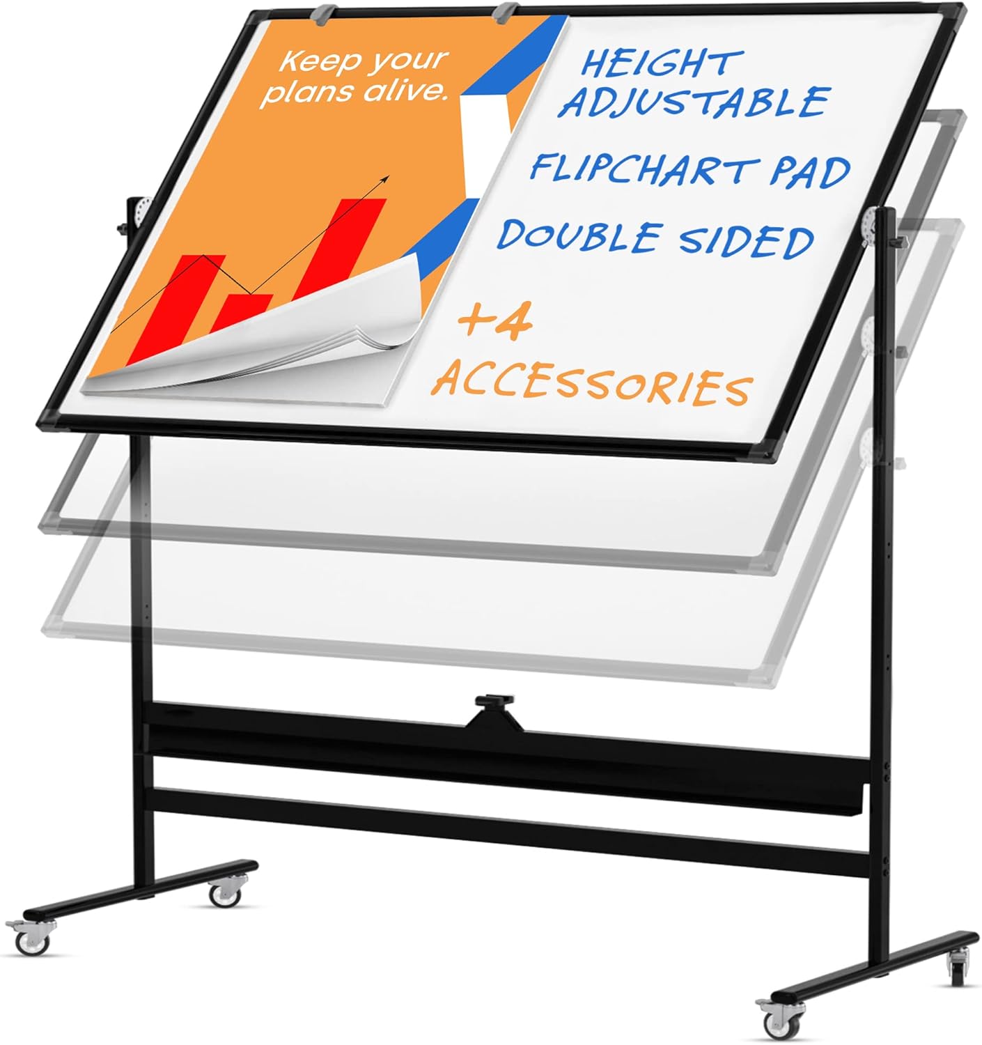 Magnetic Dry Erase White Board, Extra Large Rolling Whiteboard with Stand, Double Sided Adjustable Portable Easel I3925