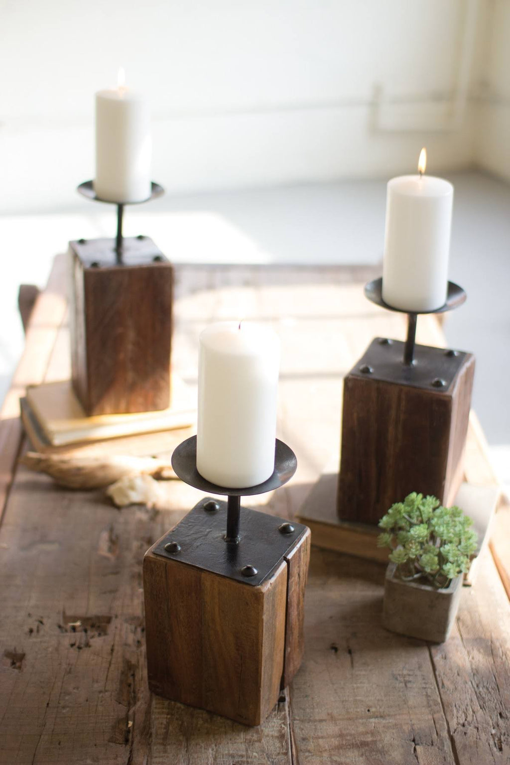 Recycled Wood Candle Holders (Set of 3) W822213