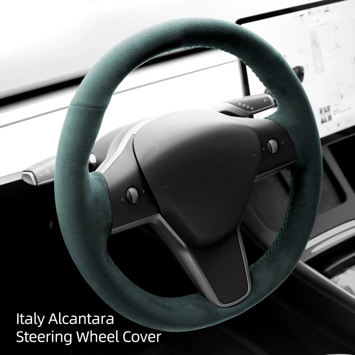Green Alcantara Car Steering Wheel Cover D6026