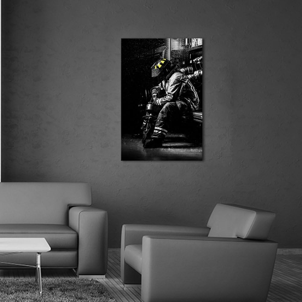 Exhausted Firefighter after Rescue Canvas Print Painting J313