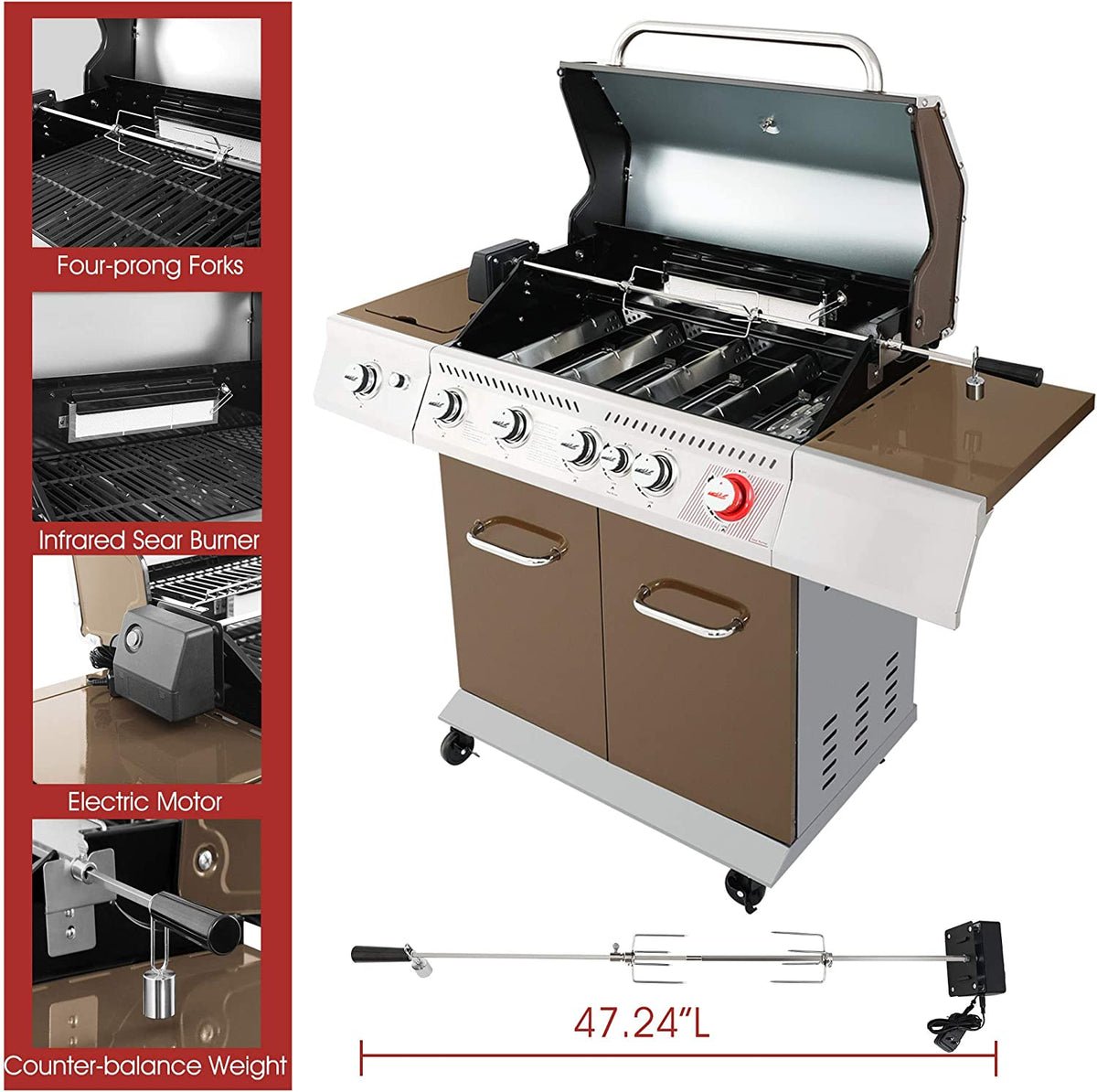 5-Burner Propane Gas Grill with Rotisserie Kit C765048