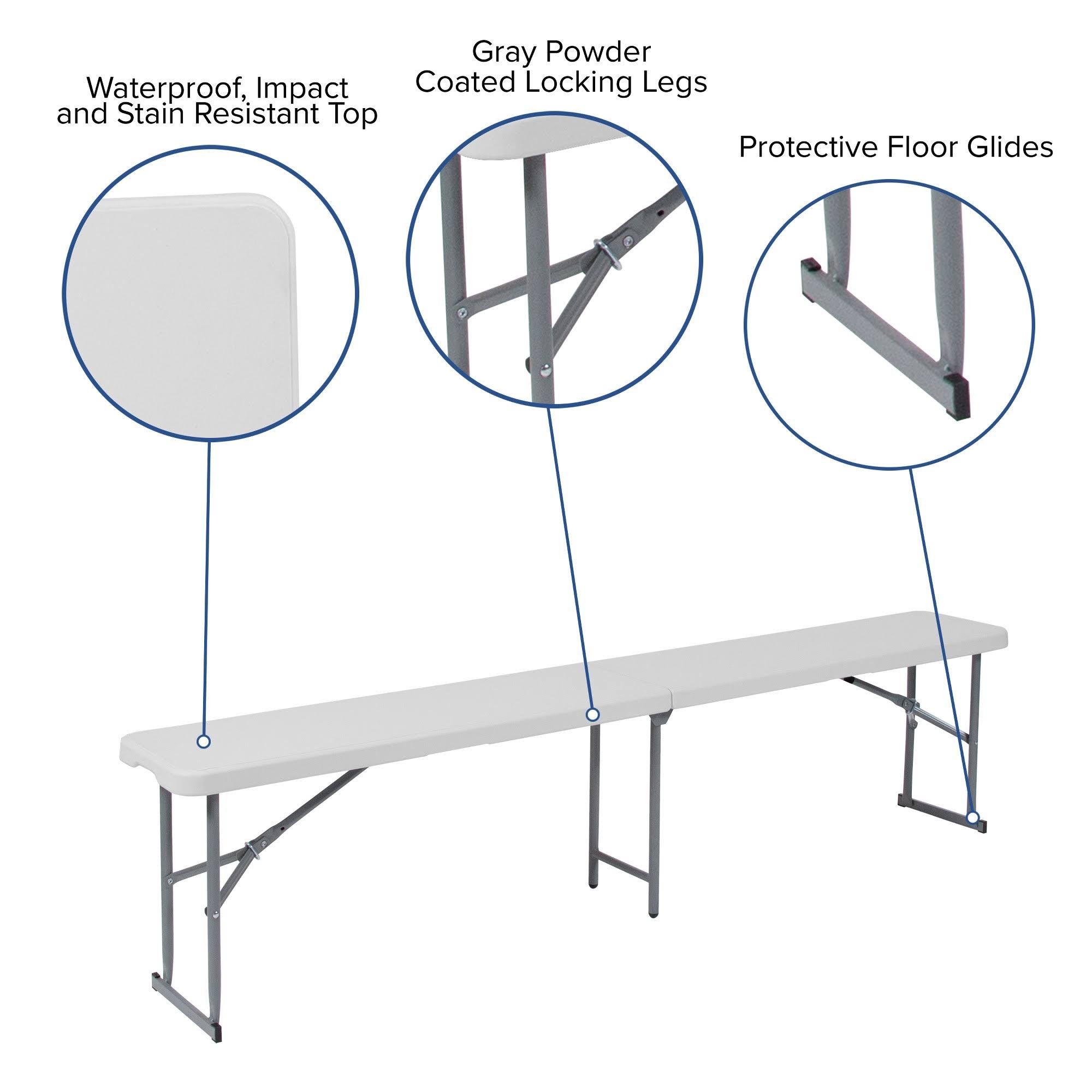 10.25 x 71 Inch Granite White Plastic Bench with Carrying Handle X9243