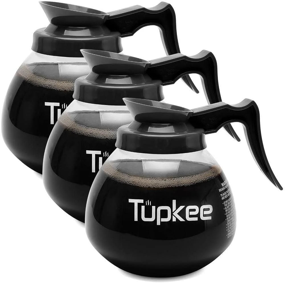 Glass Coffee Pots Decanter Carafe, 64 oz. 12-Cup, Set of 3 Black Handle, Coffee Machine Descaler & Cleaning Solution J4977