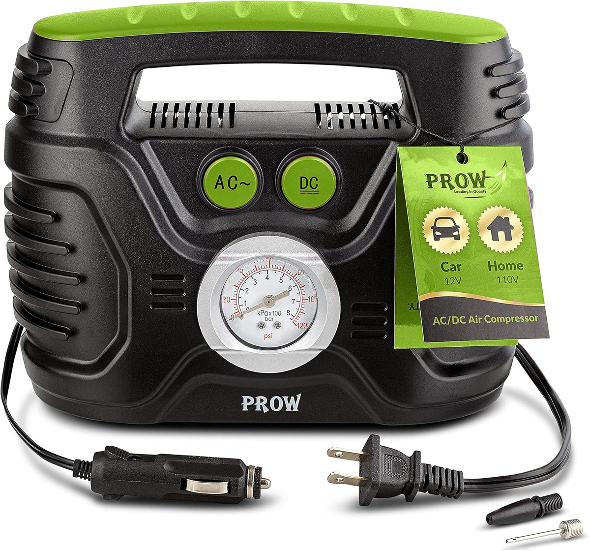 Portable Air Compressor Tire Inflator AC/DC Electric Pump with Analog Pressure Gauge N837031
