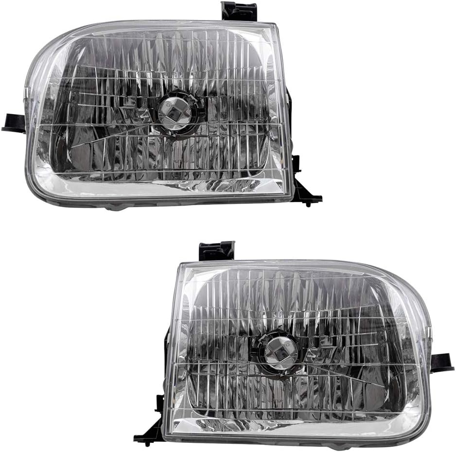 Halogen Headlight Assembly Set Compatible with 2001-2004 Sequoia & 2004 Tundra Double Cab U31372