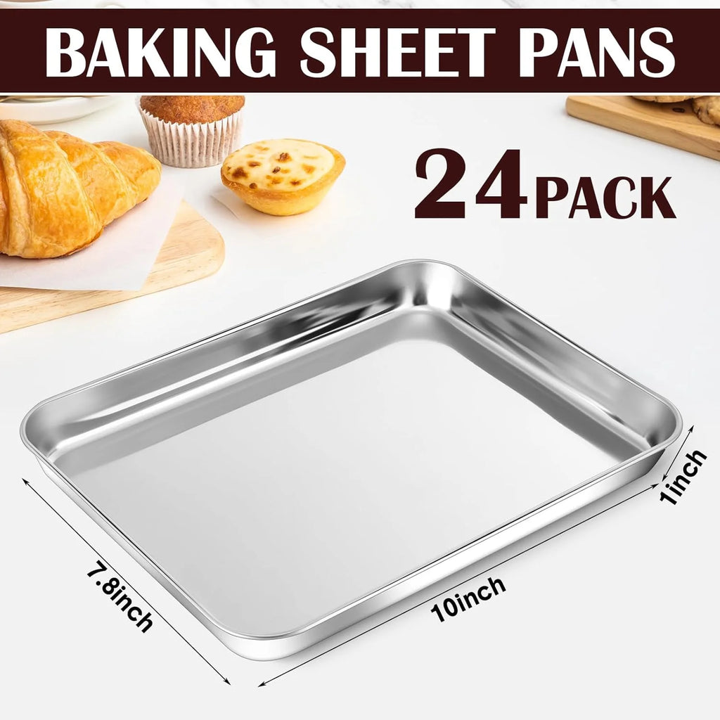Set of 24 Stainless Steel Baking Sheet Pans 8 x 10 Inch E835249