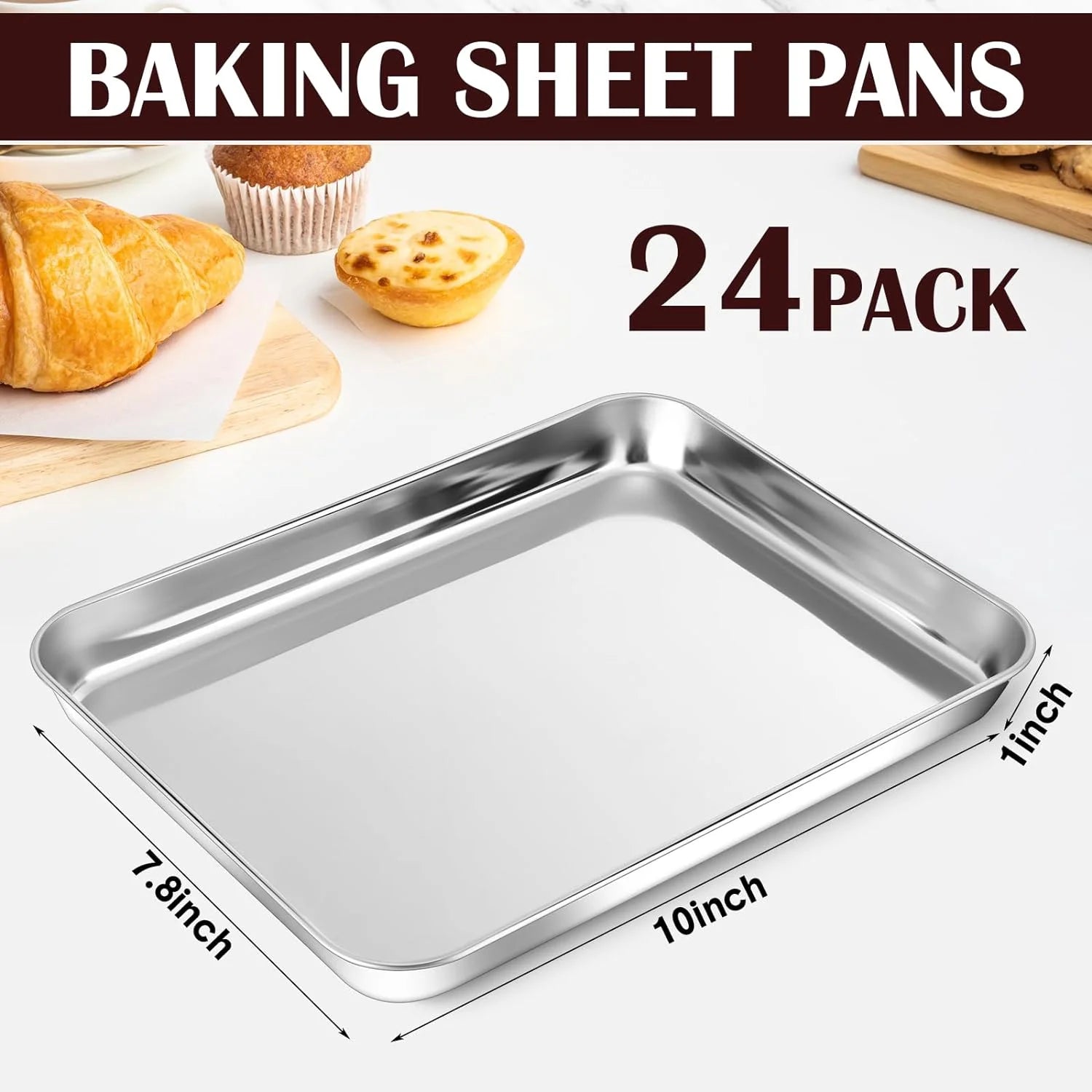 Set of 24 Stainless Steel Baking Sheet Pans 8 x 10 Inch E835249