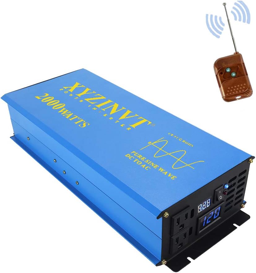 2000 watt Pure Sine Wave Power Inverter DC 12V to AC 120V with LED Display and Wireless Remote Controller H5594