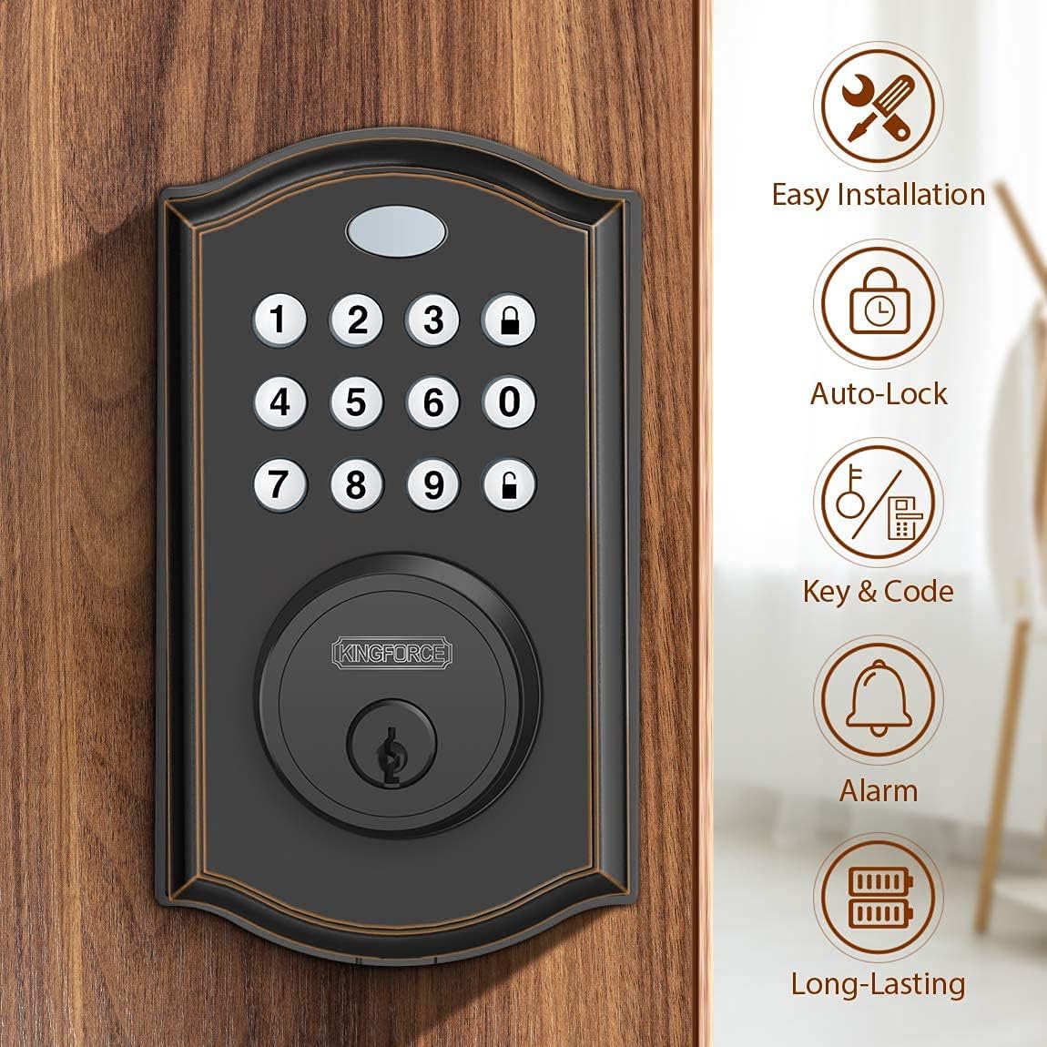 Keypad Deadbolt Lock, Keyless Entry Door Lock, Electronic Deadbolt, Black, Pack of 2 F892
