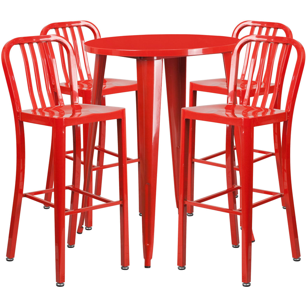 Yellow Metal Indoor-Outdoor Bar Table Set with 4 Vertical Slat Back L199686