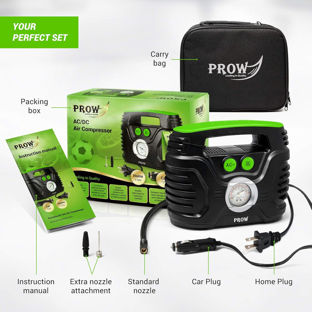 Portable Air Compressor Tire Inflator AC/DC Electric Pump with Analog Pressure Gauge N837031