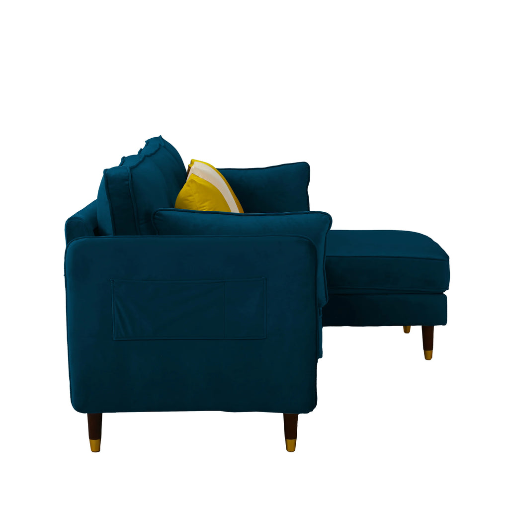 Blue Velvet L-Shaped Convertible Sectional Sofa L57560