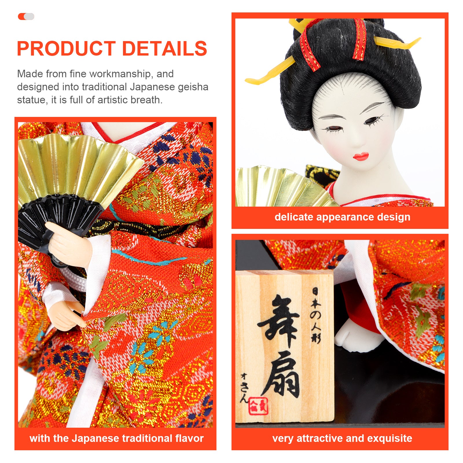 Set of 2 Kimono Doll Geisha Puppet Asian Home Accessories N318302
