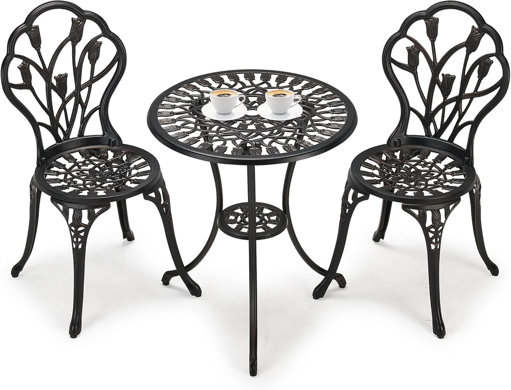 3-Piece Cast Aluminum Patio Bistro Set with Rust-Resistant Table and 2 Chairs W981