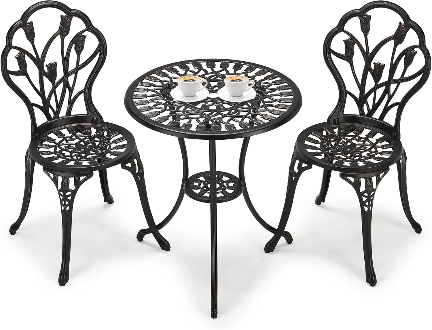 3-Piece Cast Aluminum Patio Bistro Set with Rust-Resistant Table and 2 Chairs W981