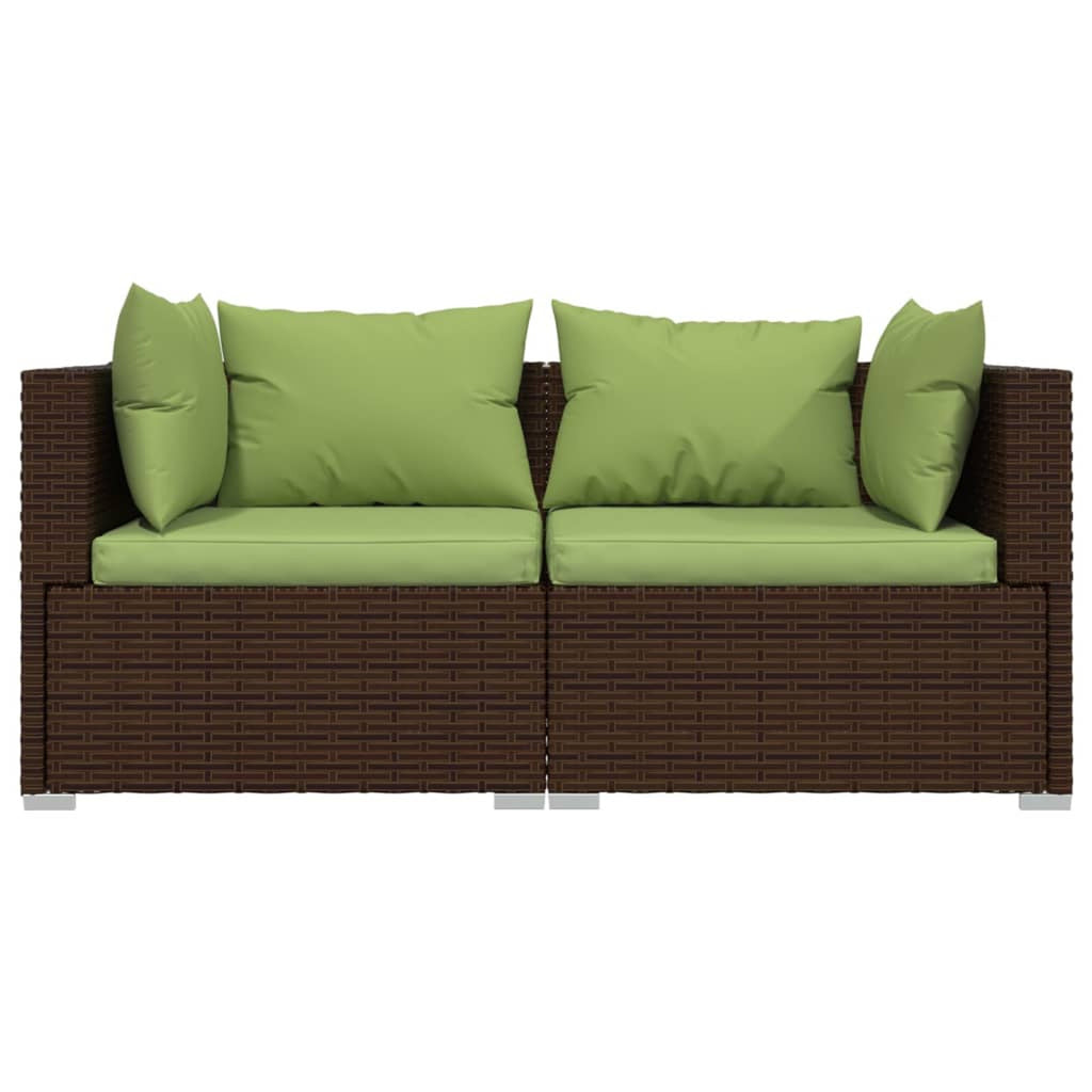 3 Piece Patio Lounge Set with Green Cushions Brown Poly Rattan Outdoor Sectional Sofa Set Steel Frame C6524
