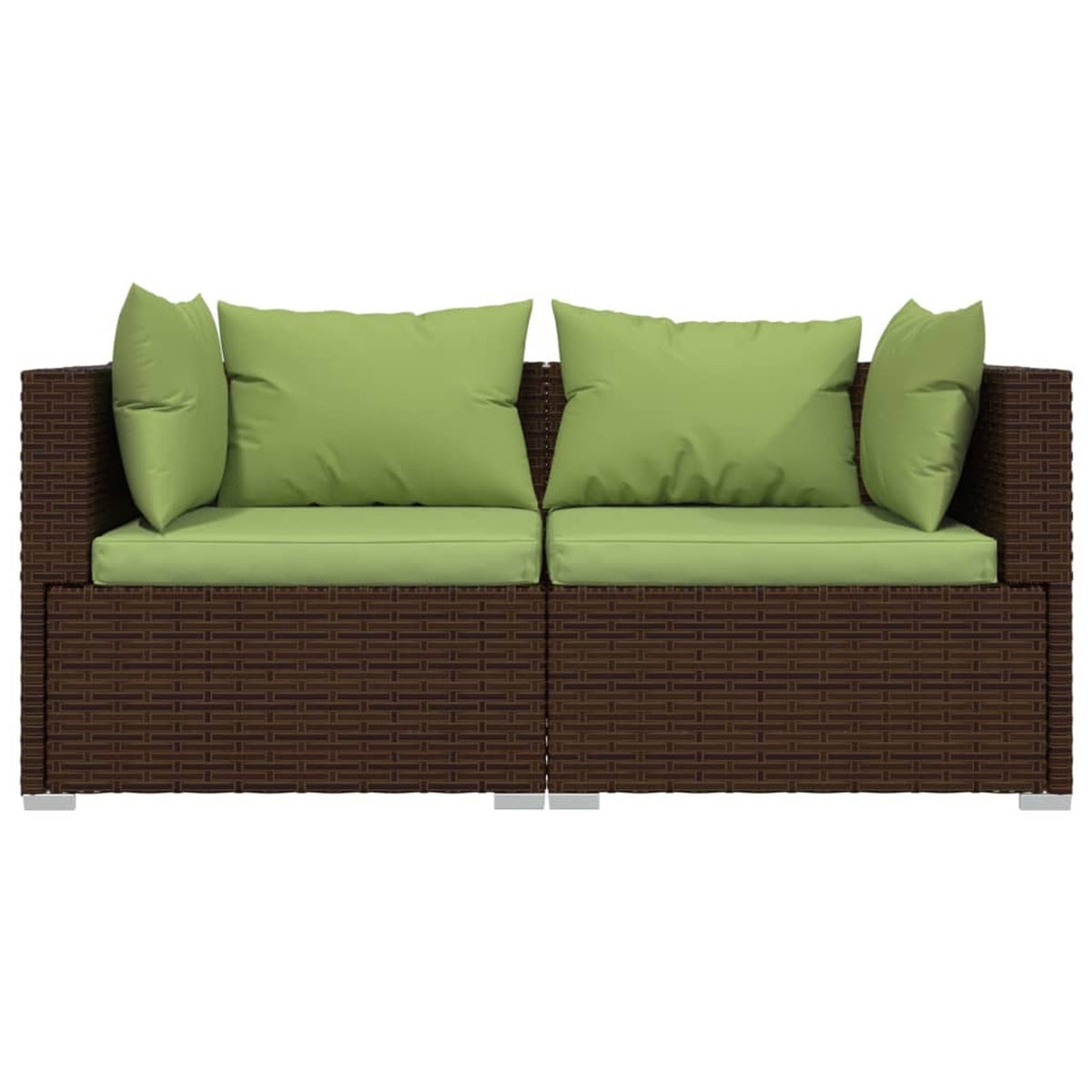 3 Piece Patio Lounge Set with Green Cushions Brown Poly Rattan Outdoor Sectional Sofa Set Steel Frame C6524