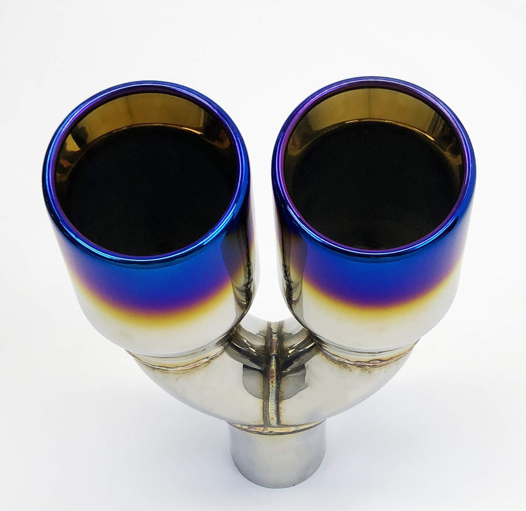 Exhaust Tip 2.25" Inlet 3.50" Outlet 9.50" long Dual Round Slant Stainless Blue Flame Pack of 2 K644