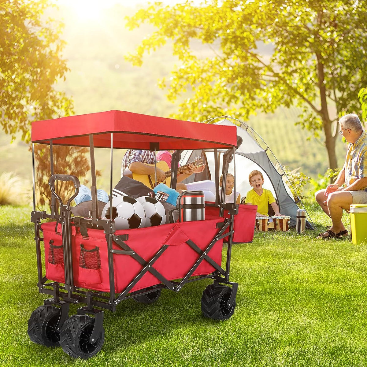 Collapsible Folding Wagon Cart with Removable Canopy S12191