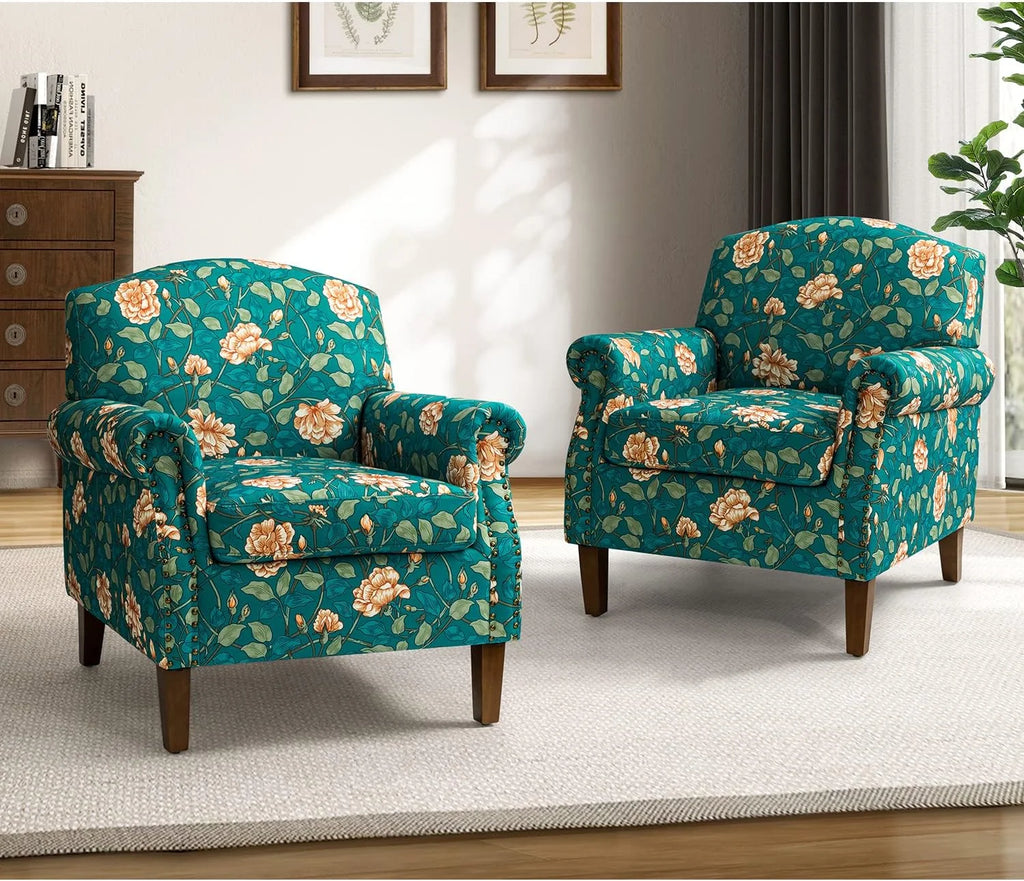 Teal Accent Chair with Wood Legs and Removable Cushion D8656