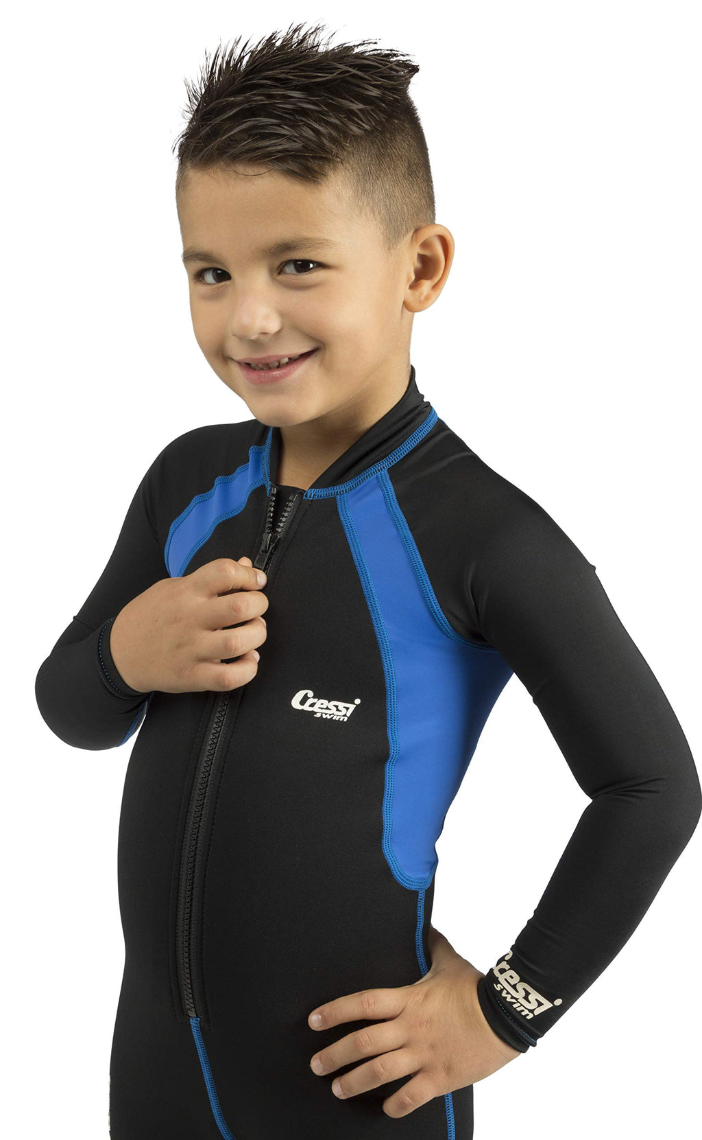 Black/Blue XX-Large Boy's Long Sleeve One-piece Shorty Swimsuit V385