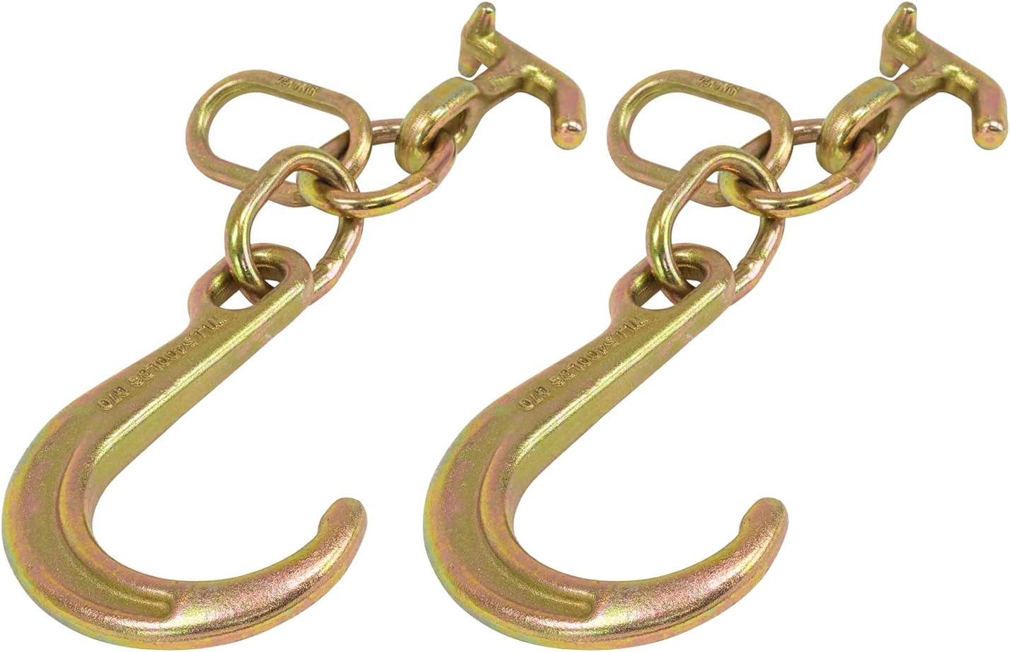 (2 Pack) 8" G70 J Hook with T-J Hooks and Enlarged Link, 5,400 lbs WLL T41427
