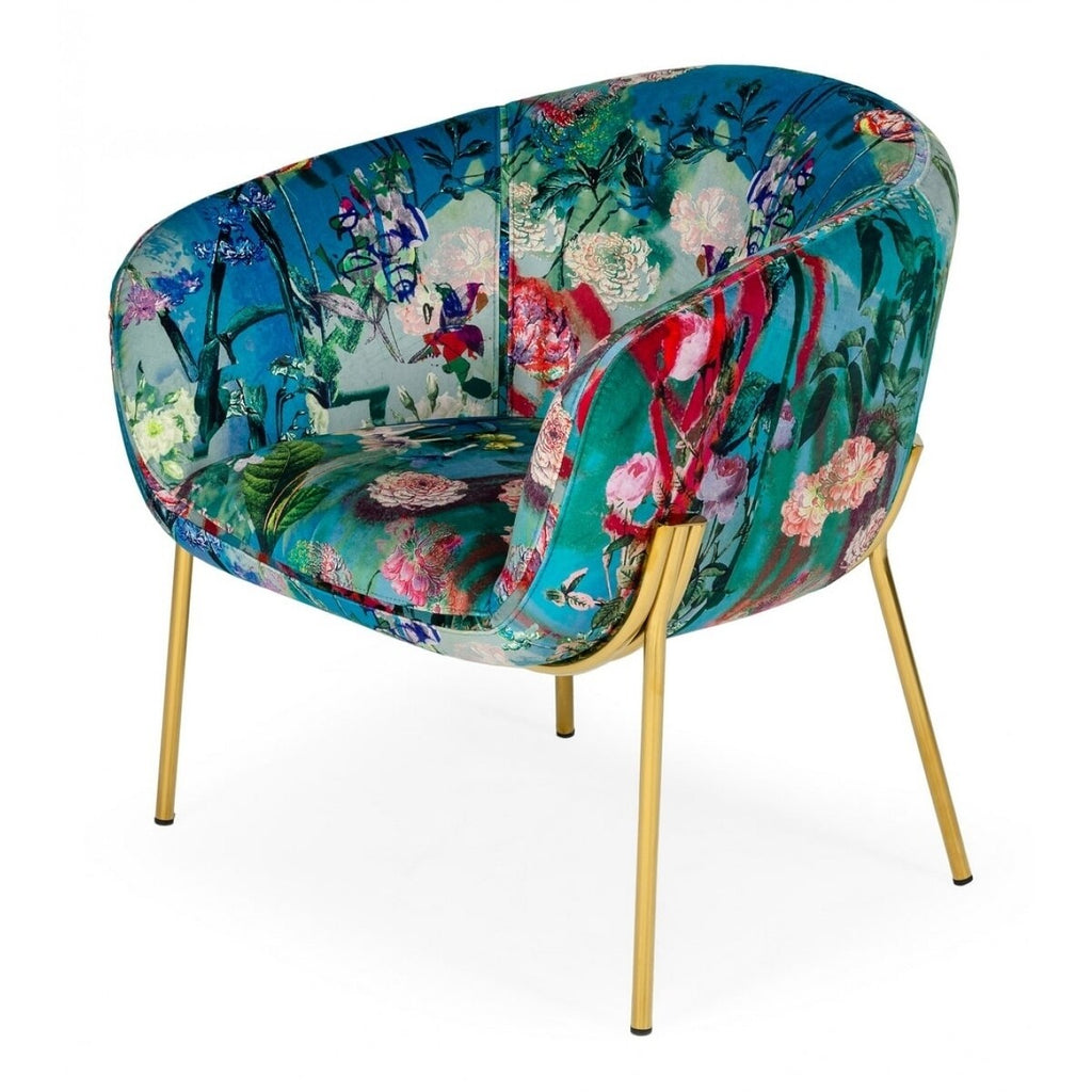Contemporary Floral Velvet Accent Chair O815