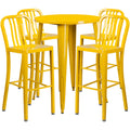Yellow Metal Indoor-Outdoor Bar Table Set with 4 Vertical Slat Back L199686