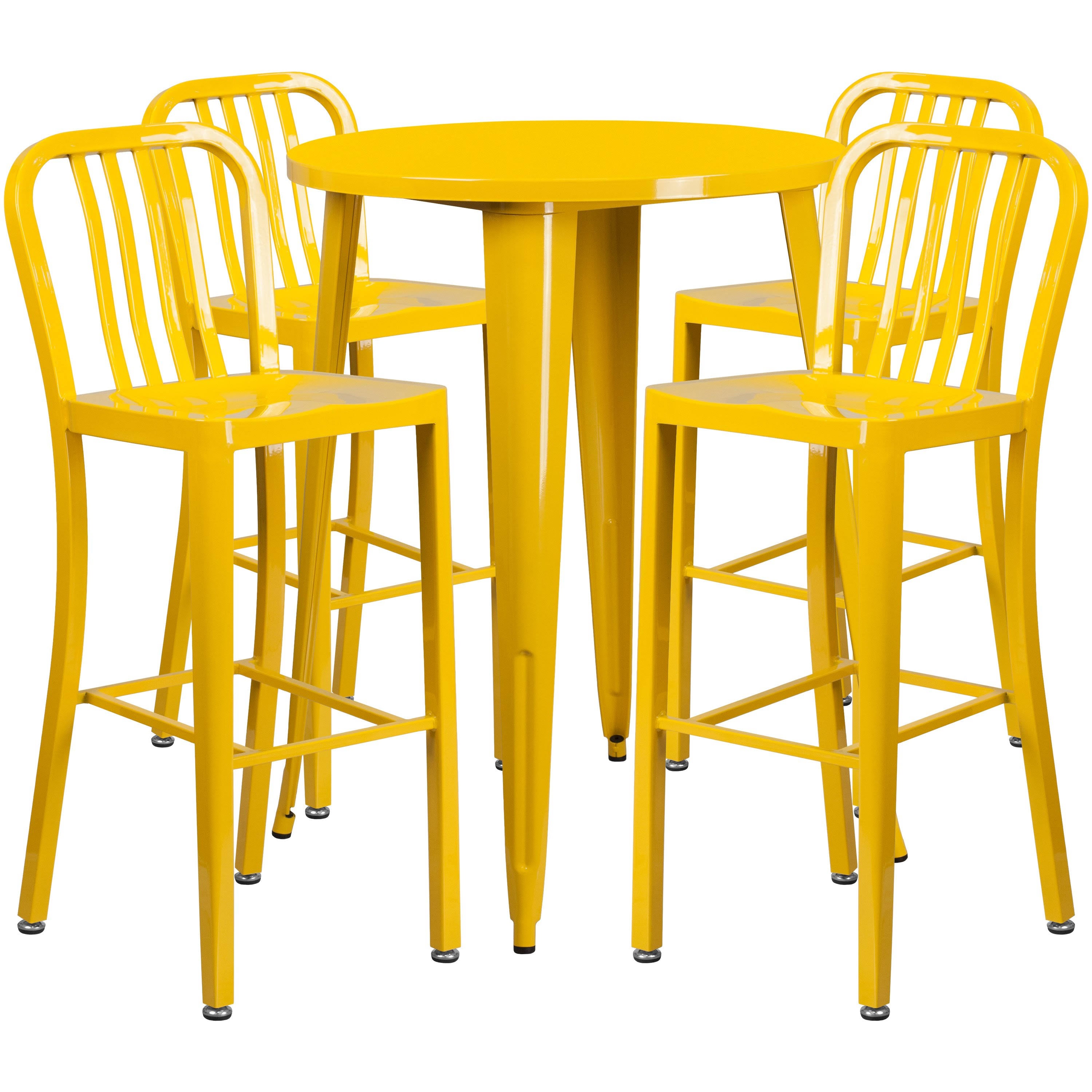 Yellow Metal Indoor-Outdoor Bar Table Set with 4 Vertical Slat Back L199686