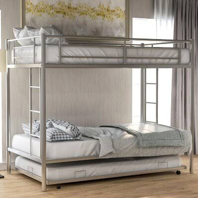 Twin Over Twin Bunk Bed with Trundle Bed Frame D14281