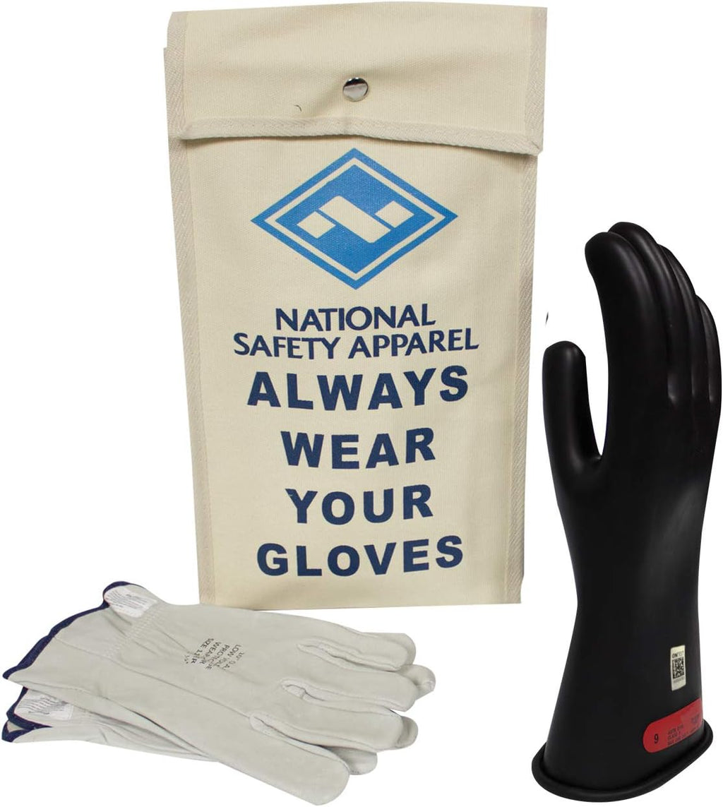 Class 0 Red Rubber Voltage Insulating Glove Kit with Leather Protectors F6443