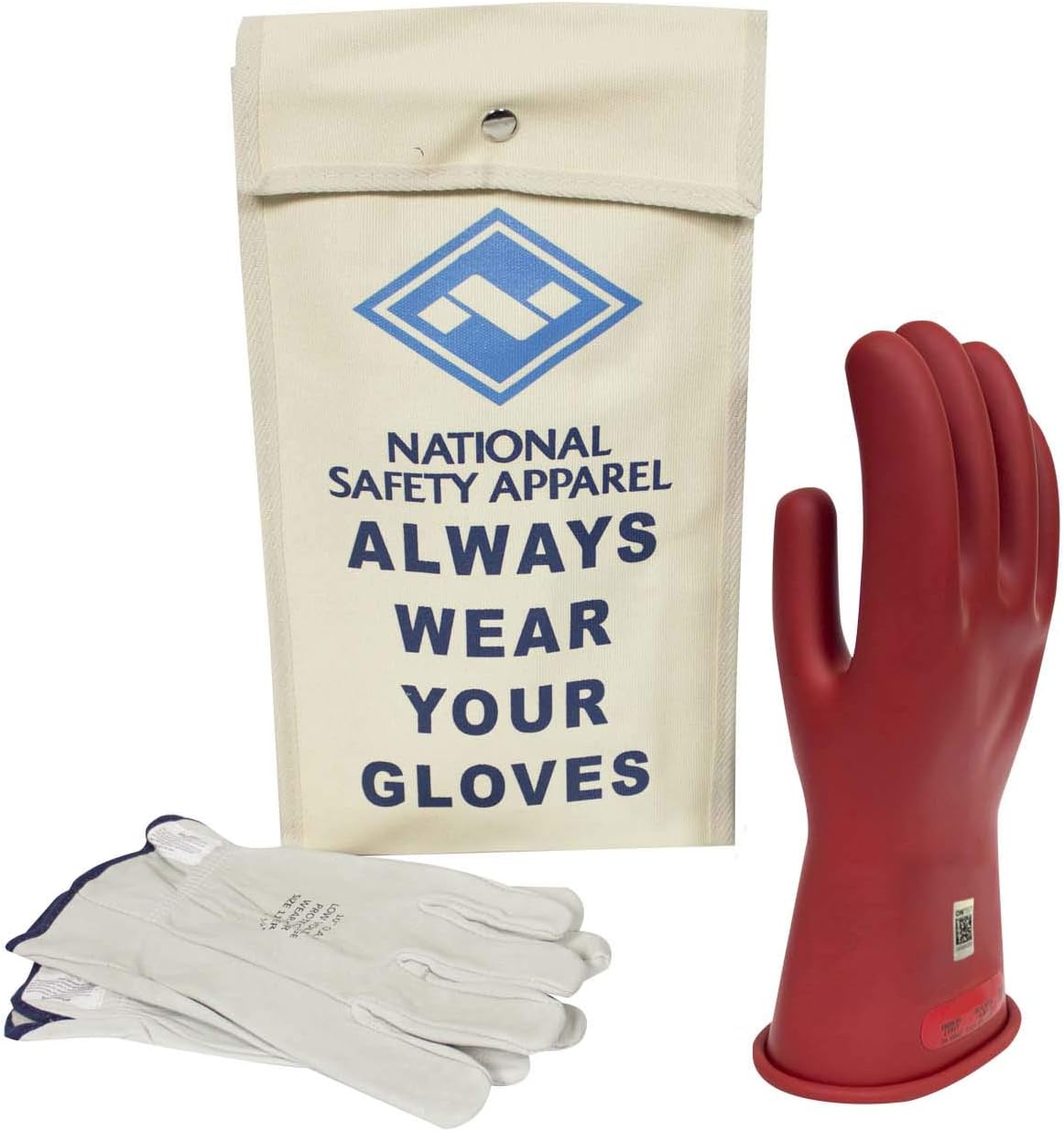Class 0 Red Rubber Voltage Insulating Glove Kit with Leather Protectors F6443