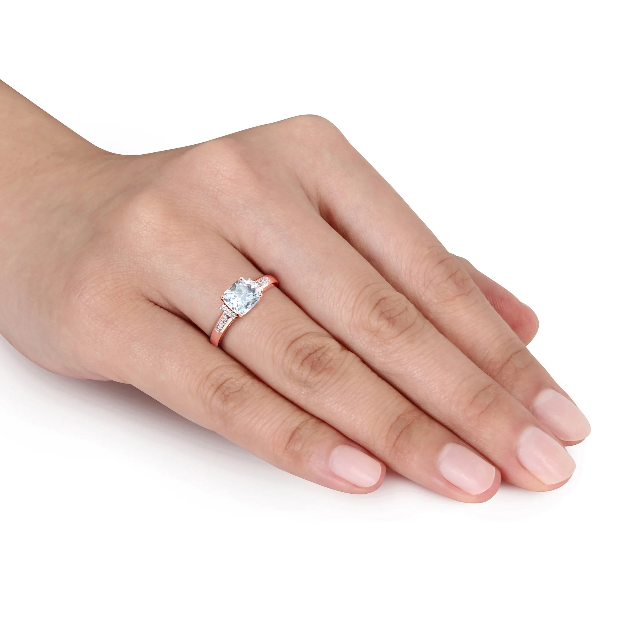 10kt Rose Gold Aquamarine and Diamond Accent Cocktail Ring H83714