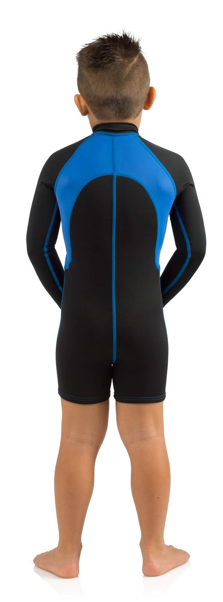Black/Blue XX-Large Boy's Long Sleeve One-piece Shorty Swimsuit V385